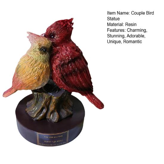 Couple Bird Statue 6" Male And Female Red Birds Figurine Collectible Resin Animal Sculpture for Living Room Home Table Shelf Decor