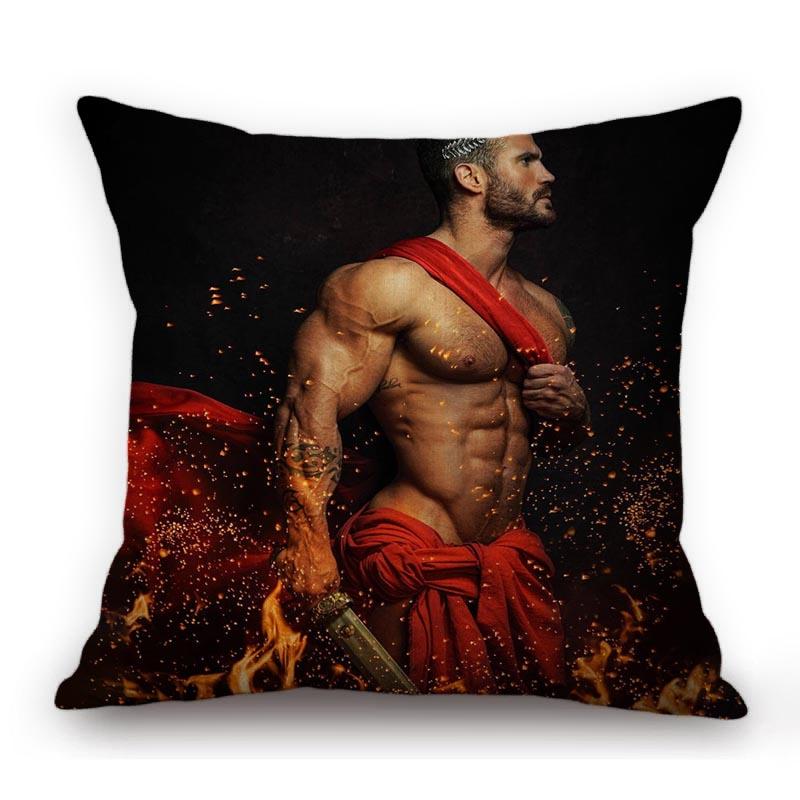 Sexy Hunk Jock Man Gladitor Hot Male Model Muscle Album Boyfriend Cotton Linen Home Decoration Sofa Pillow Case Cushion Cover