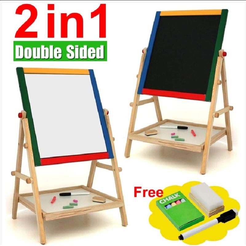 Wooden Kid Art Easel Double Sided Blackboard Magnetic Surface Multi Functional