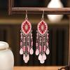 Bohemian Enamel Flower Water Drop Earrings for Women Ethnic Vintage Multicolor Beaded Long Earrings Vacation Daily Jewelry