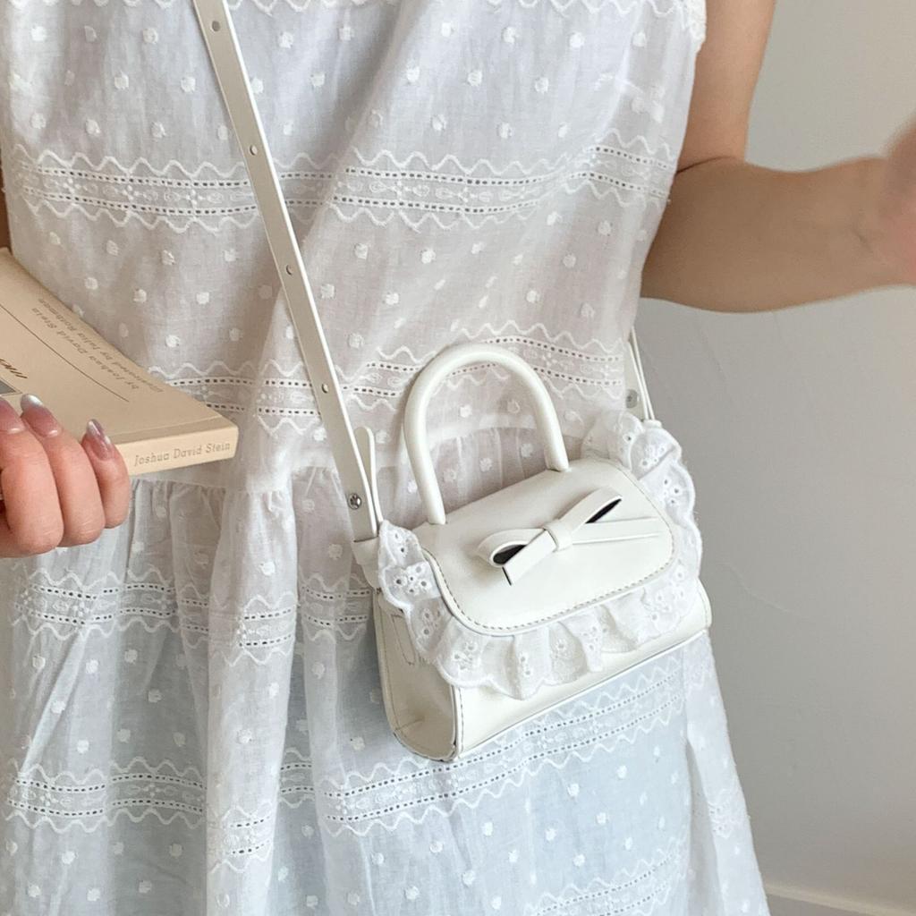 Korean Version of Sweet Bow Shoulder Bag Women's 2025 Summer Fashion Lace Mini Portable Messenger Bag