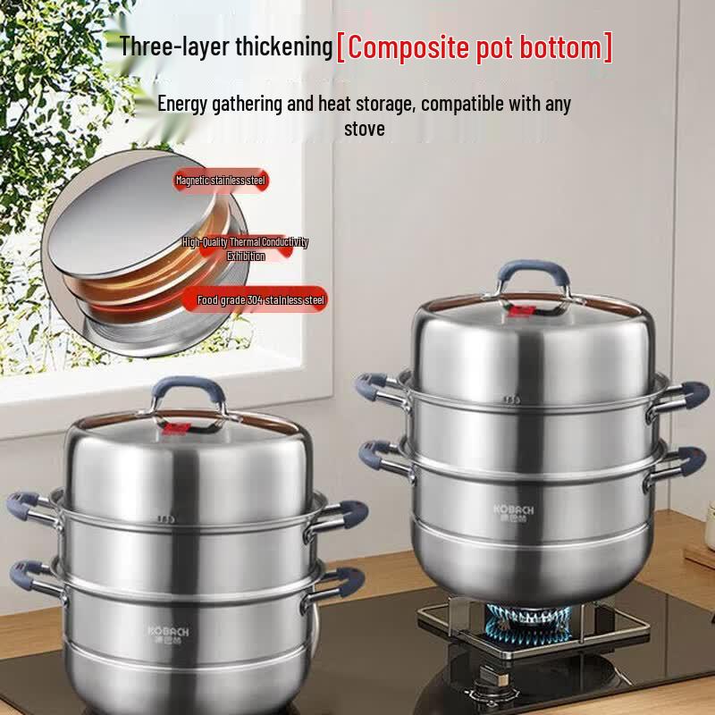 KOBACH 30cm 3-Layer 304 Stainless Steel Steamer Pot