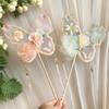 Long Handled Chinese Style Fan Handmade Dance Fan Ancient Flower Fan  Artistic Performance