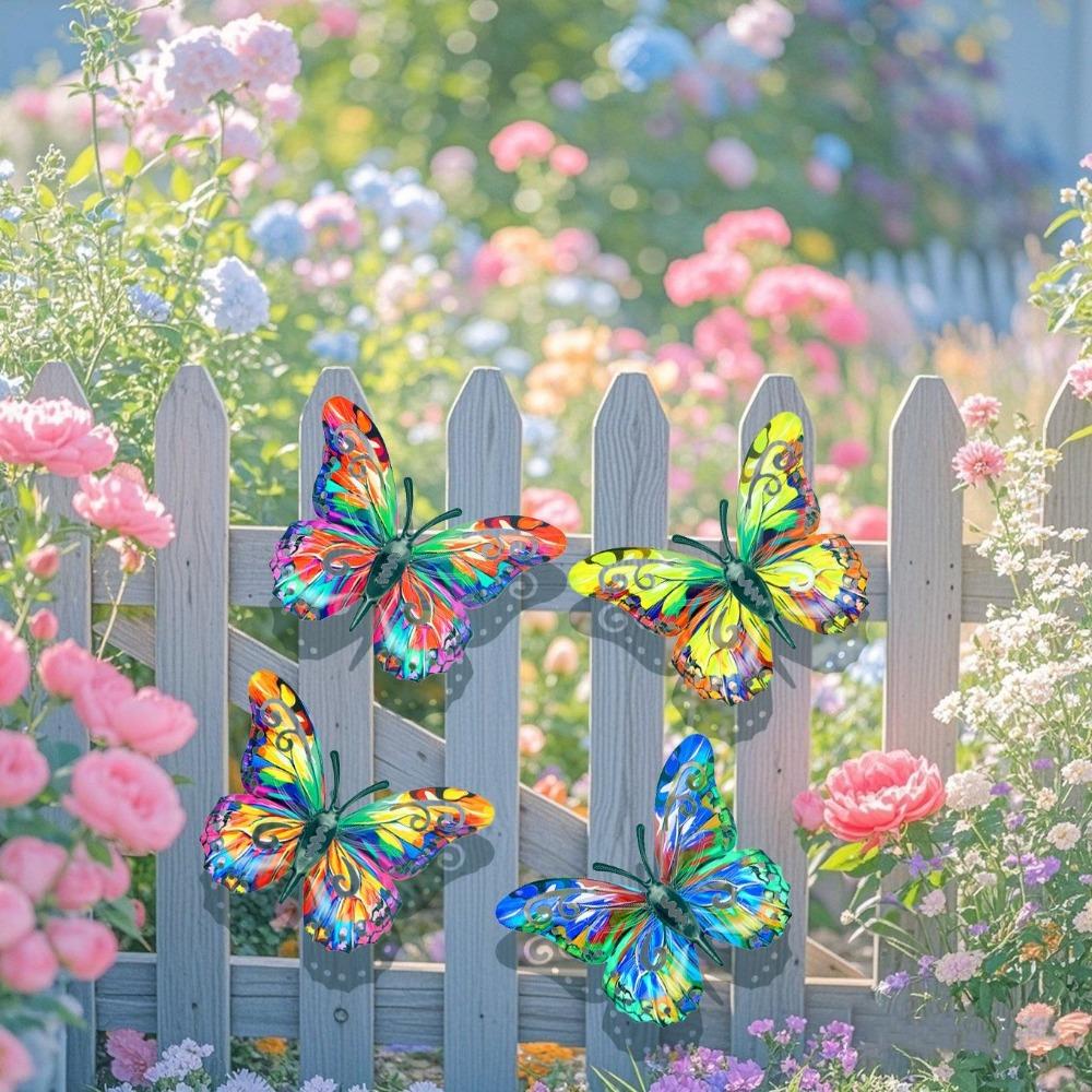Colorful Butterfly Metal Wall Decor, Elegant Butterfly Wall Sculpture, Suitable for Garden, Balcony, Patio, Outdoor Fence De