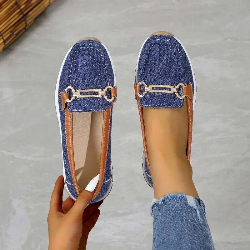 Fashion 2024 Hot Sale Women's Shoes Loafers Women's Flats Fashion Metal Decoration Casual Flat Shoes New Round Toe Flat Low Heelszapatos