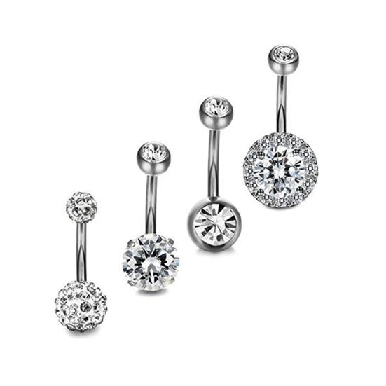 4Pcs/Set Women Rhinestone Round Ball Barbell Belly Button Ring Navel Piercing