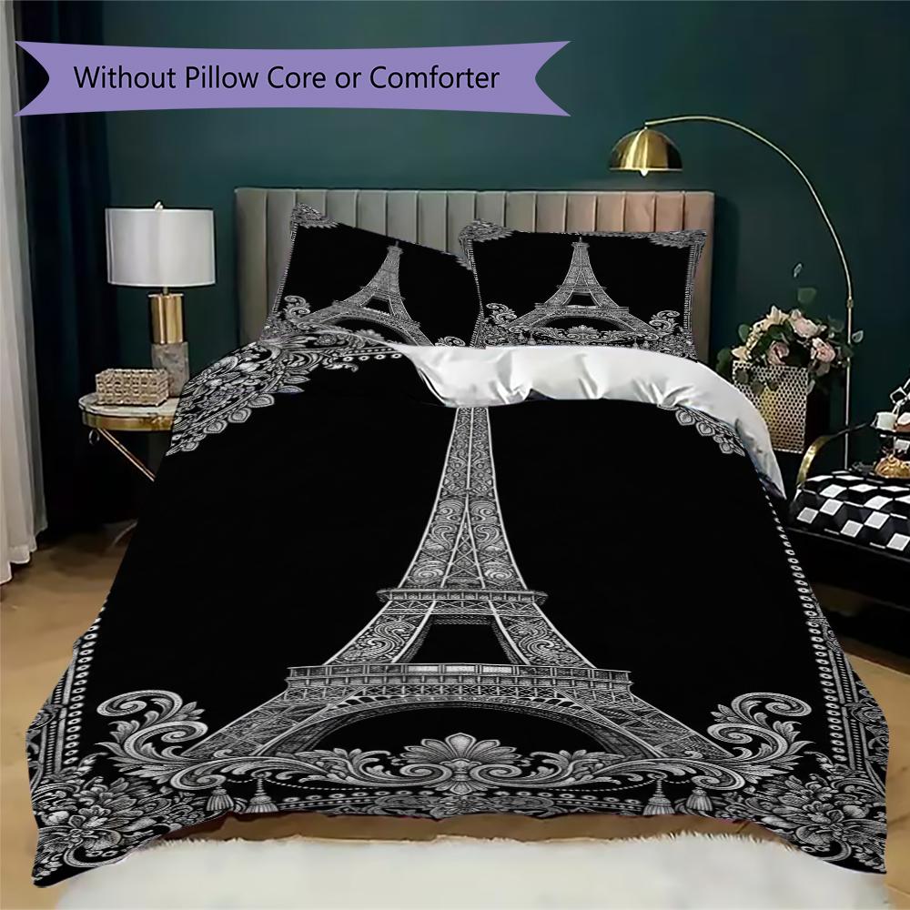 Paris Eiffel Tower Pattern Bedding Uilt Set Uilt Cover Pillowcase Home Decoration Birthday Gift (1 * Duvet Cover + 2 * Pillowcase Without Core)86