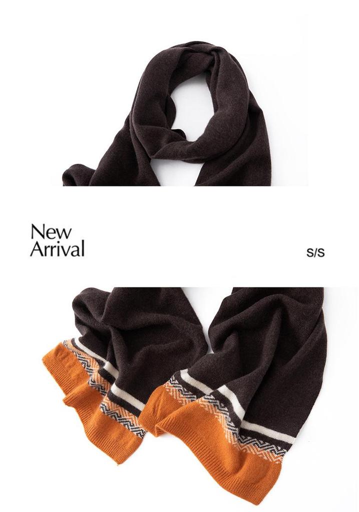 Autumn/Winter Women's Pure Cashmere Color Block Loose Knit Scarf