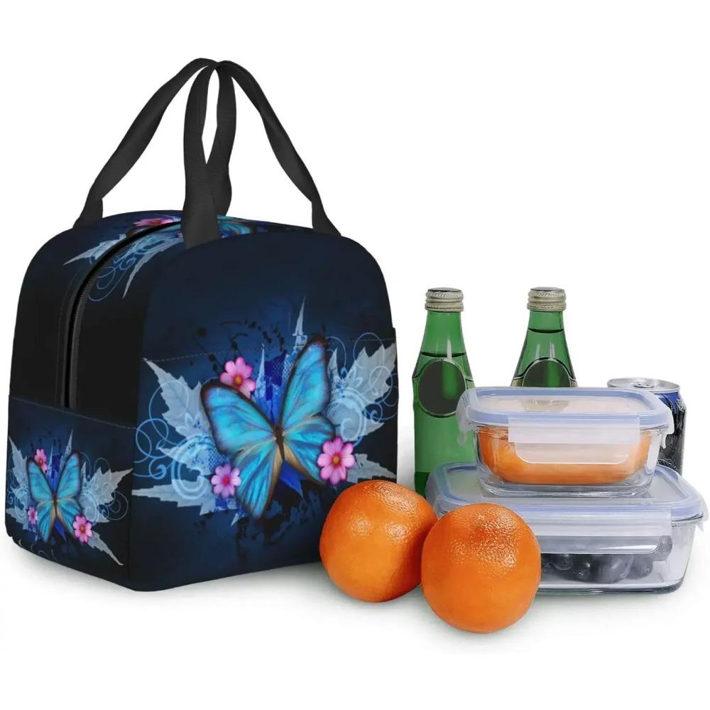 Blue Butterfly Lunch Bag Insulated Reusable Lunch Box Thermal Tote Bag Container Cooler Bag for Women Men Travel Picnic Work