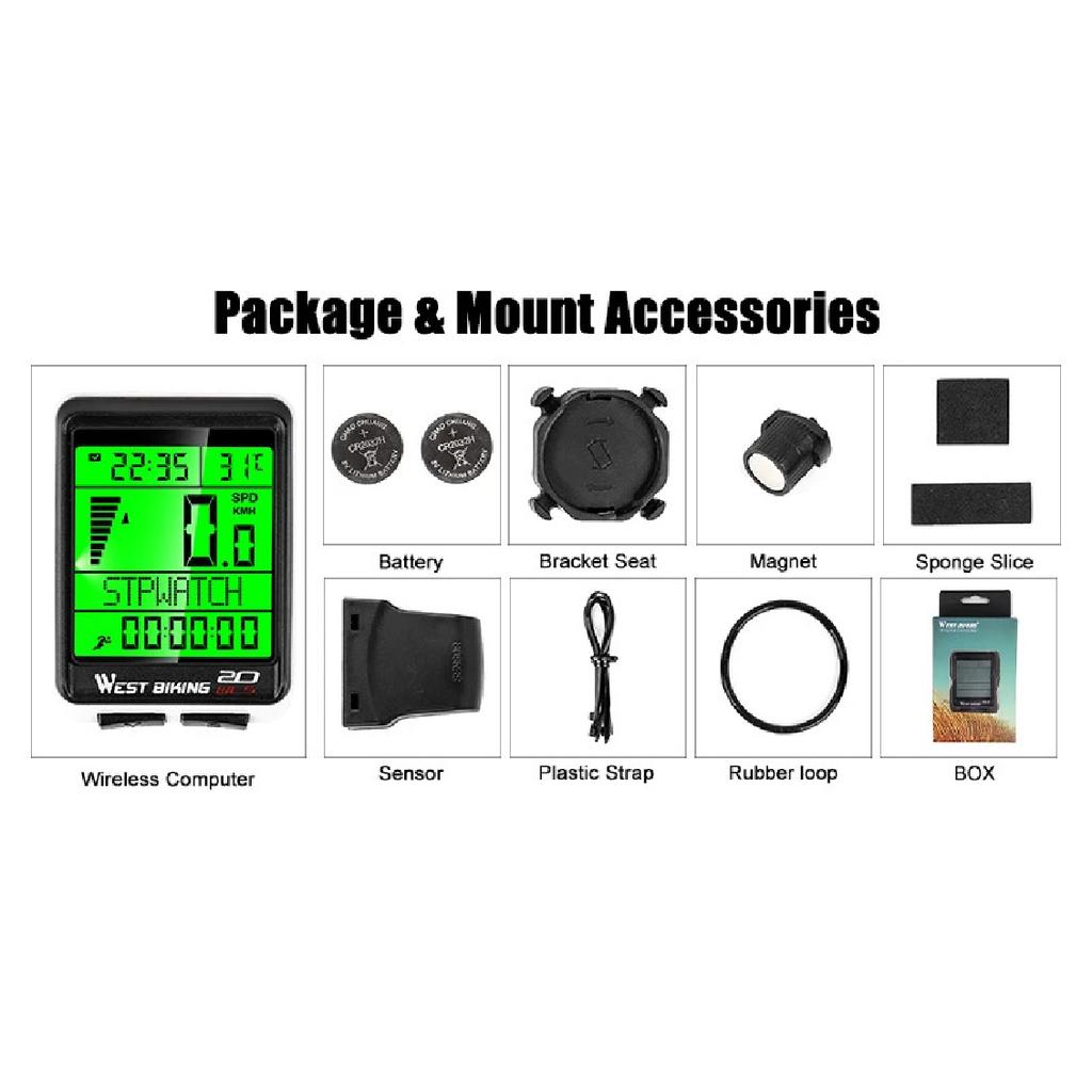 WEST BIKING 5 Sprachen Kabellos Wasserdicht Multifunktionaler Fahrradcomputer Cycling MTB Kilometerzähler Rennrad Stoppuhr Tachometer