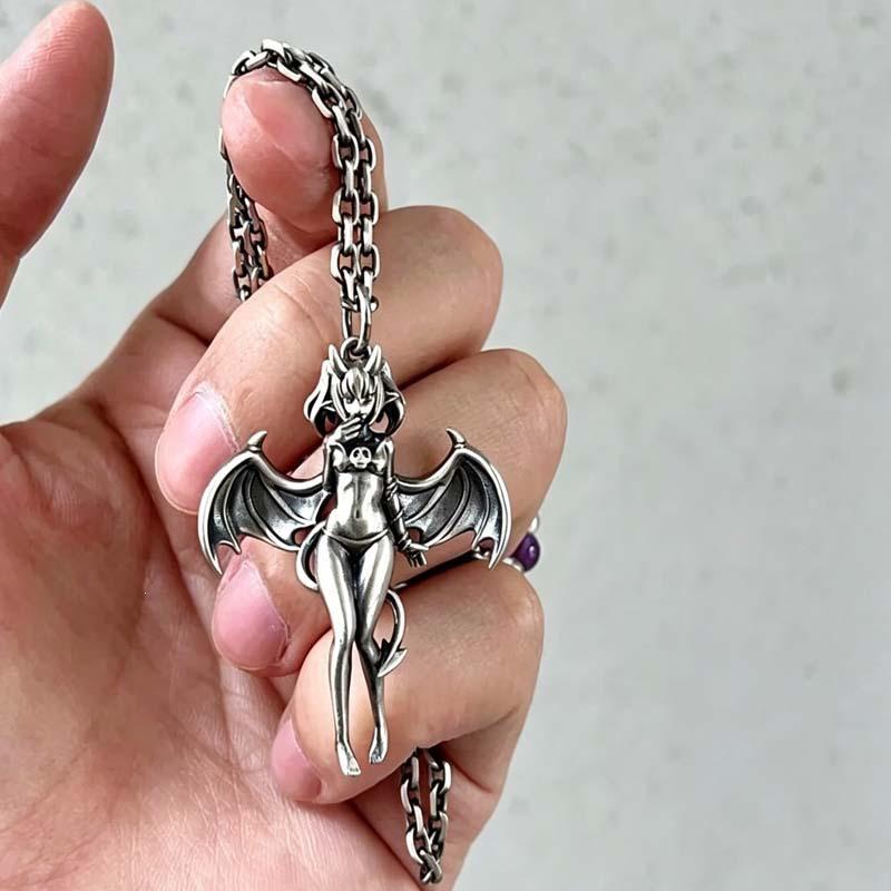 Devil's Overture: Cartoon Succubus Bat Girl Necklace - Dark Punk Street Style Essential