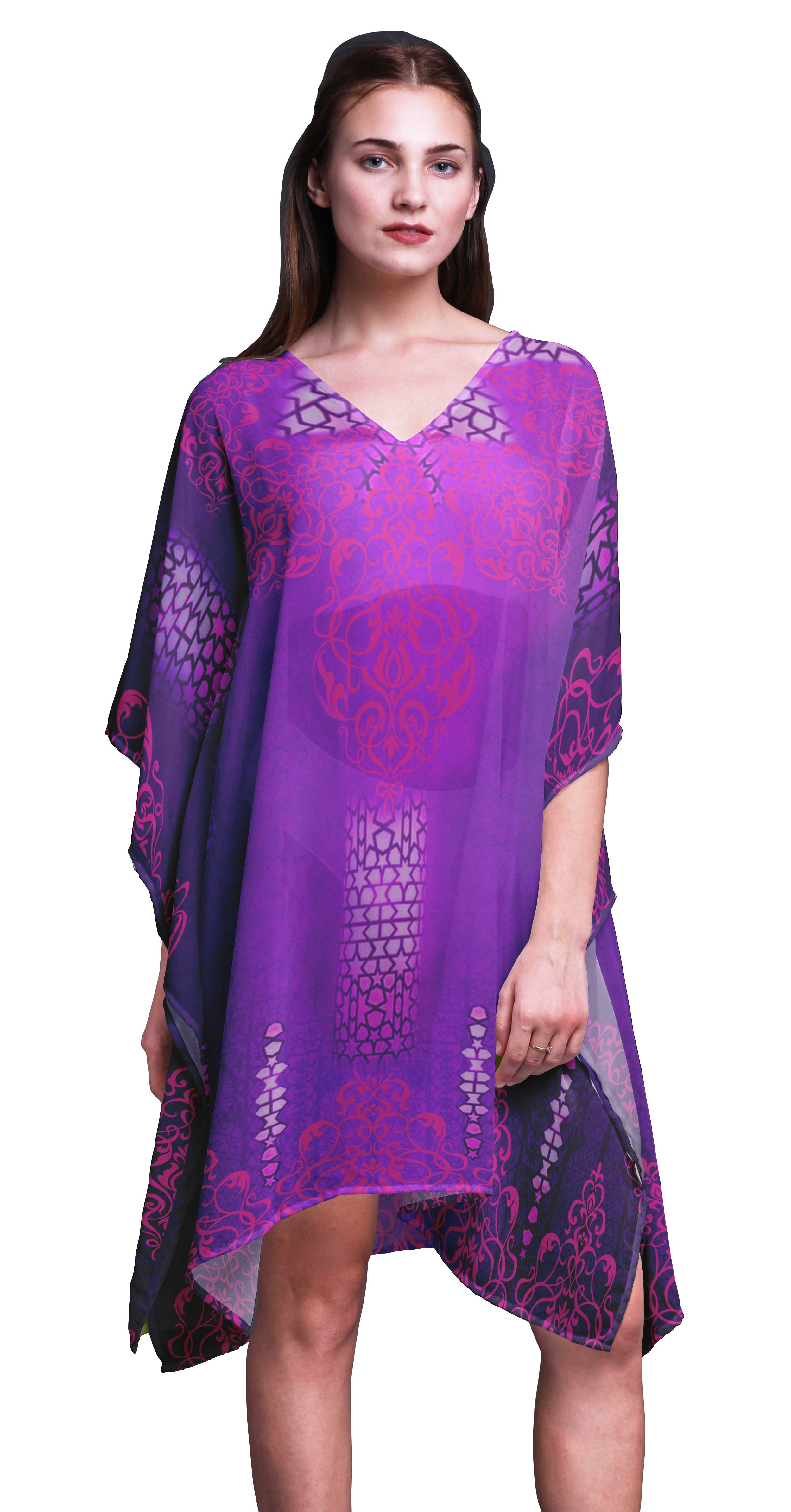 

Phagun Пляжне бікіні-кафтан Cover up Жіноча сукня міді Короткий кафтан-4X-5X XL-3X фіолетовий