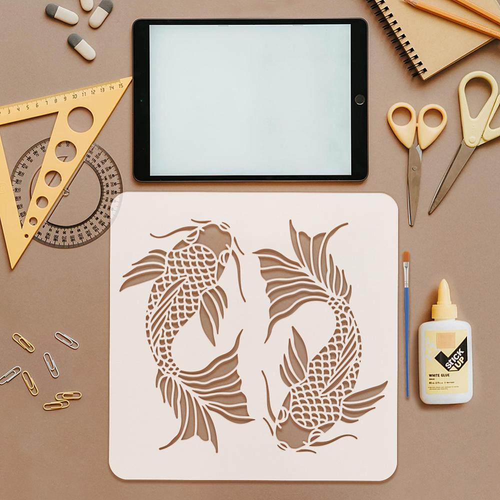 12Pcs 12 Styles PET Hollow Out Drawing Painting Stencils, for DIY Scrapbook, Photo Album, Fish, 150~300x150~300mm, 1pc/style