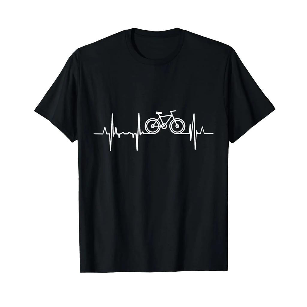 Cyclist Heartbeat Bicycle Heartline Road Bike Cycling T Shirt Vintage Washed Stretched Top For Everyday Wear Graphic