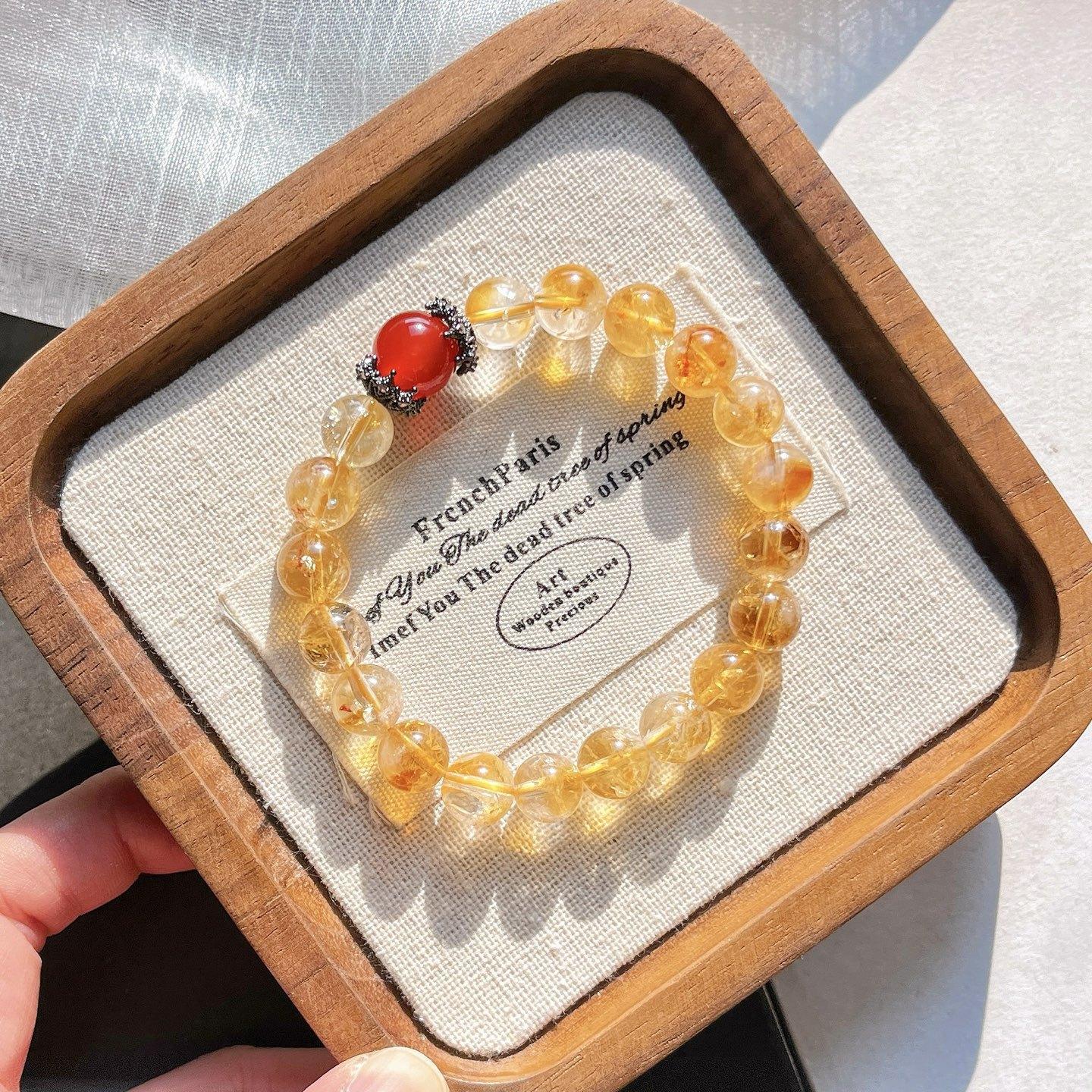 8Mm Autumn And Winter Maillard Natural Citrine Chalcedony Bracelet Bracelet.