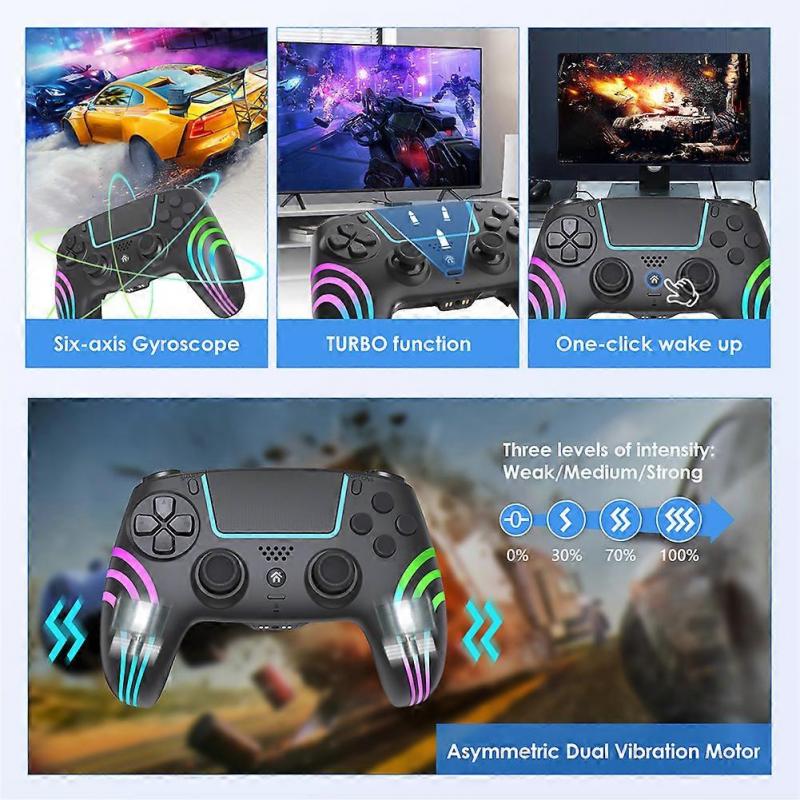 Bezdrátový Bluetooth ovladač s duální vibrací, gamepad, ovladač herní konzole pro ovladač PS4, joystick, světelná rukojeť(Bílý)