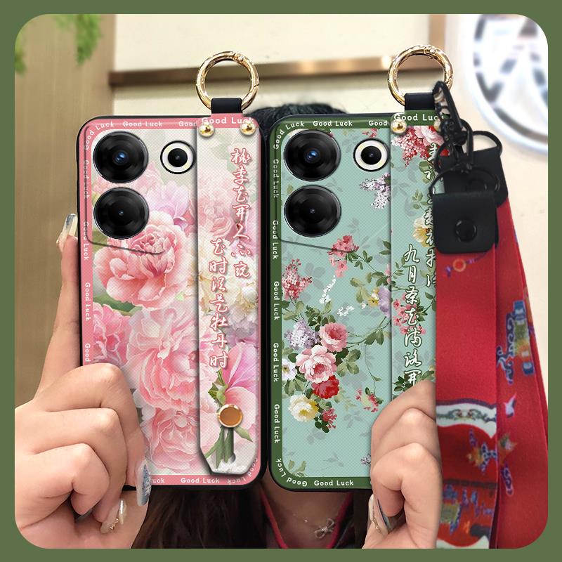 For Mom Chinese Style Phone Case For Tecno Camon20 Pro 5G/CK8n Fashion Wrist Strap Soft Case Phone Holder Dirt-resistant