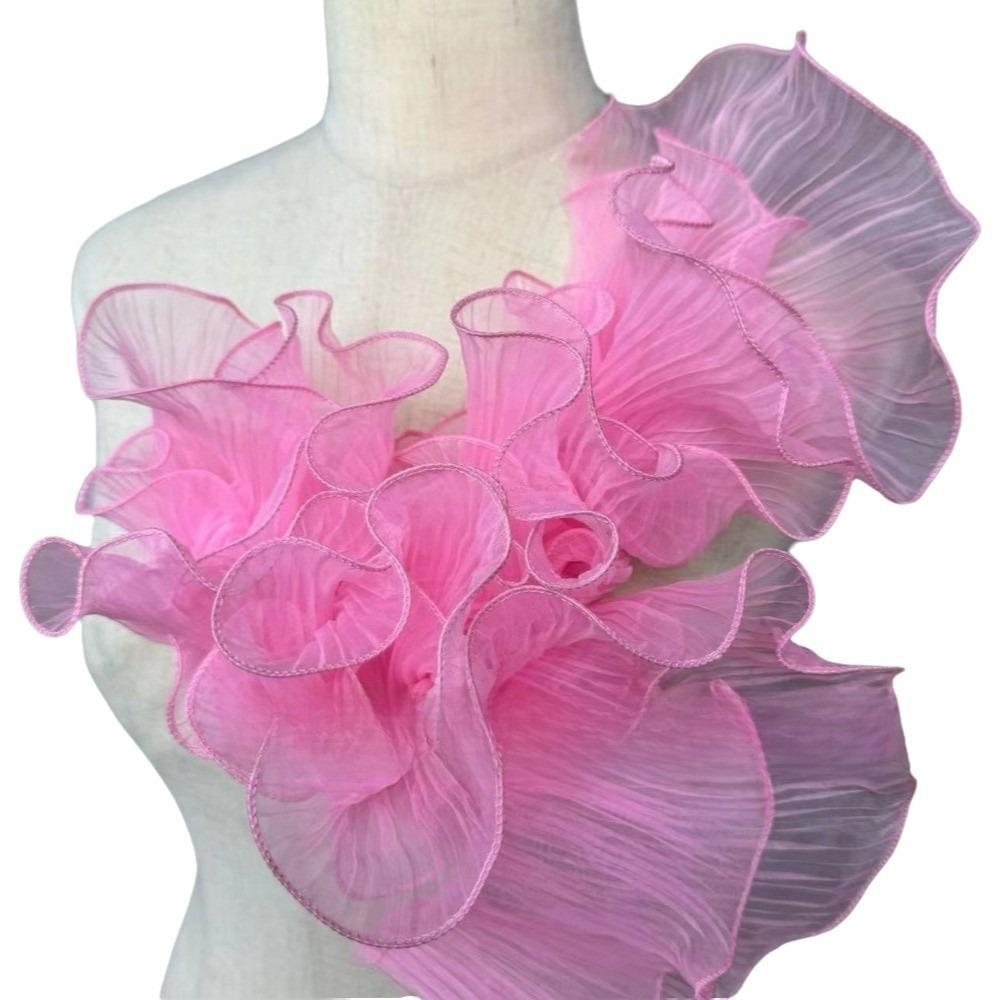 1 Yard Pleated Fabric Magic Color Ruffle Pleated Pleated Lace Rose Flower Pattern Organza Translucent Laser Gradient Lace