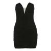 Women's Strapless Deep V Neck Ruched Bodycon Mini Mesh Party Clubwear Short Dress
