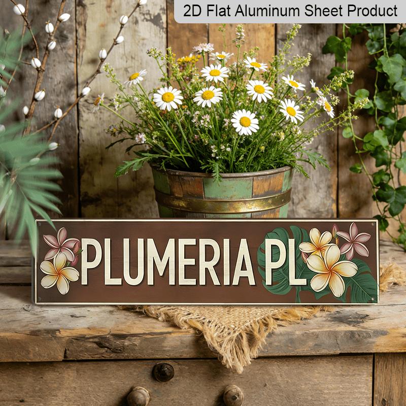 2D Flat, 1pc 1pcs Rustic Tropical Plumeria Flower Wall Art - Wall-Mountable Aluminium Decorative Sign Suitable for Home, Entryway, Bedroom, Living