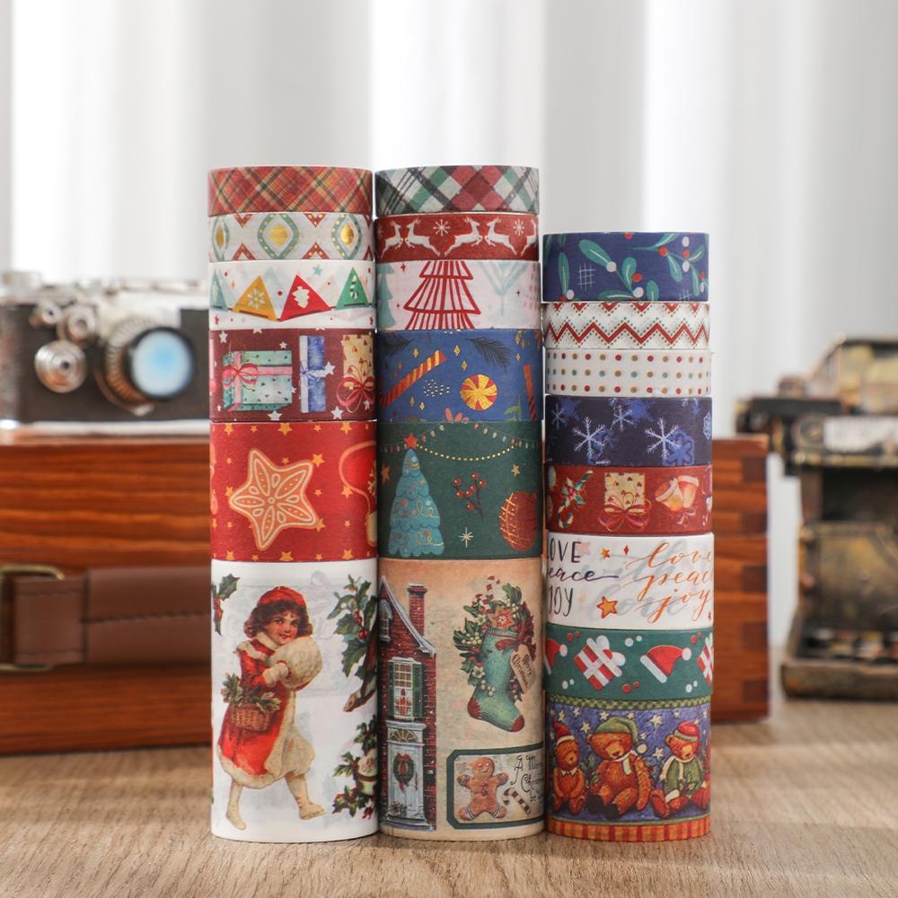 20 rolls Christmas Washi Tape Set Santa Clause Dcorative Tape (3 rolls Bronzing Tape) Scrapbooking Journaling Supplies
