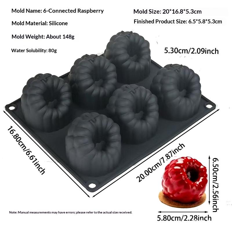 6 Cavity Raspberry Silicone Baking Mold Oven Freezer Safe French Style for Mousse Cake Chocolate Dessert DIY