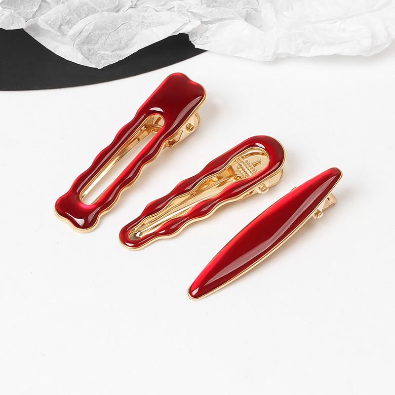 Alloy Encore Red Hair Clip Women's New Irregular Forehead Broken Hair Duckbill Clip Hair Accessories
