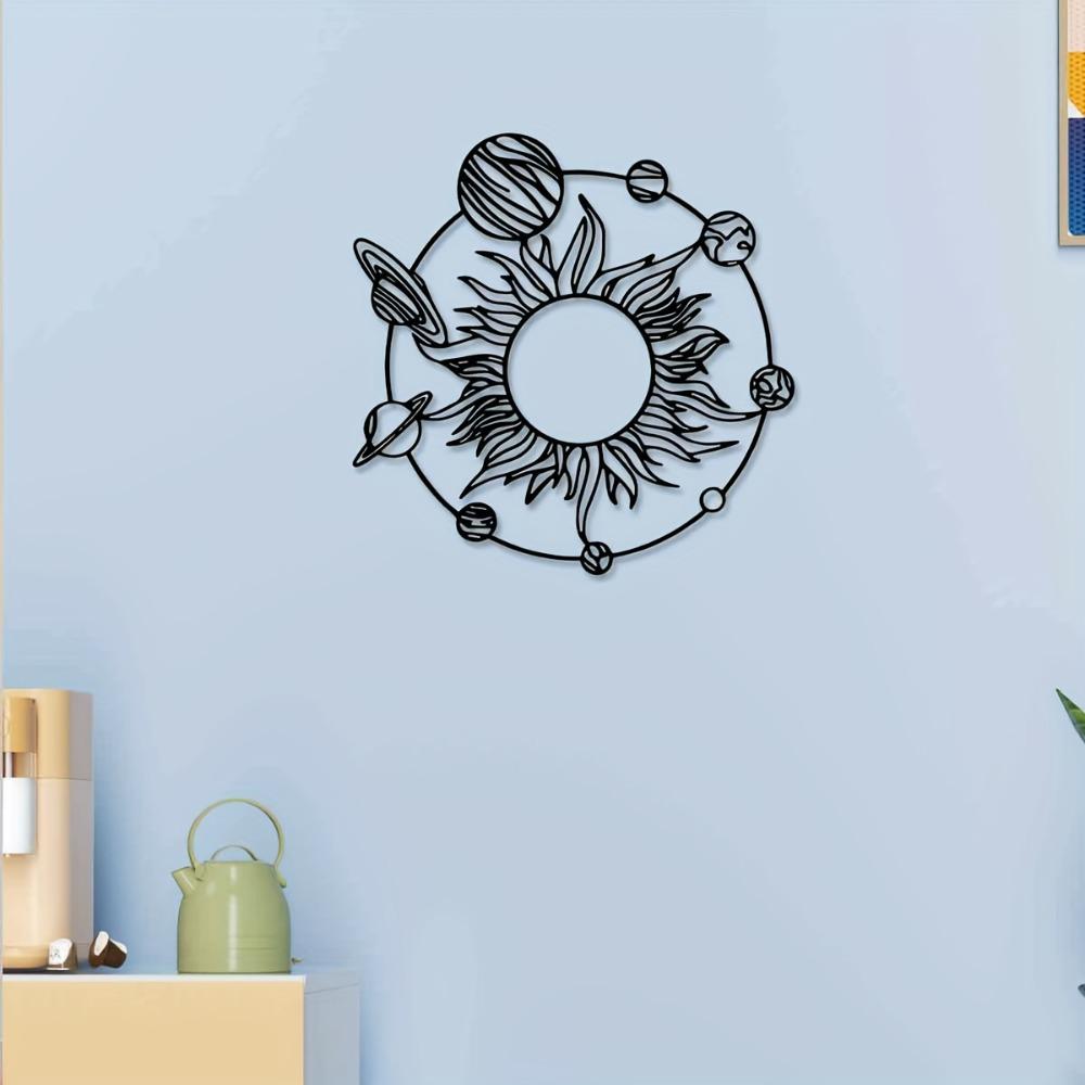1pc Iron Sun Planets Wall Decor 11.81 Inch Solar System Sculpture for Indoor Outdoor Farmhouse Living Room Garden Patio Educational Astronomy Art