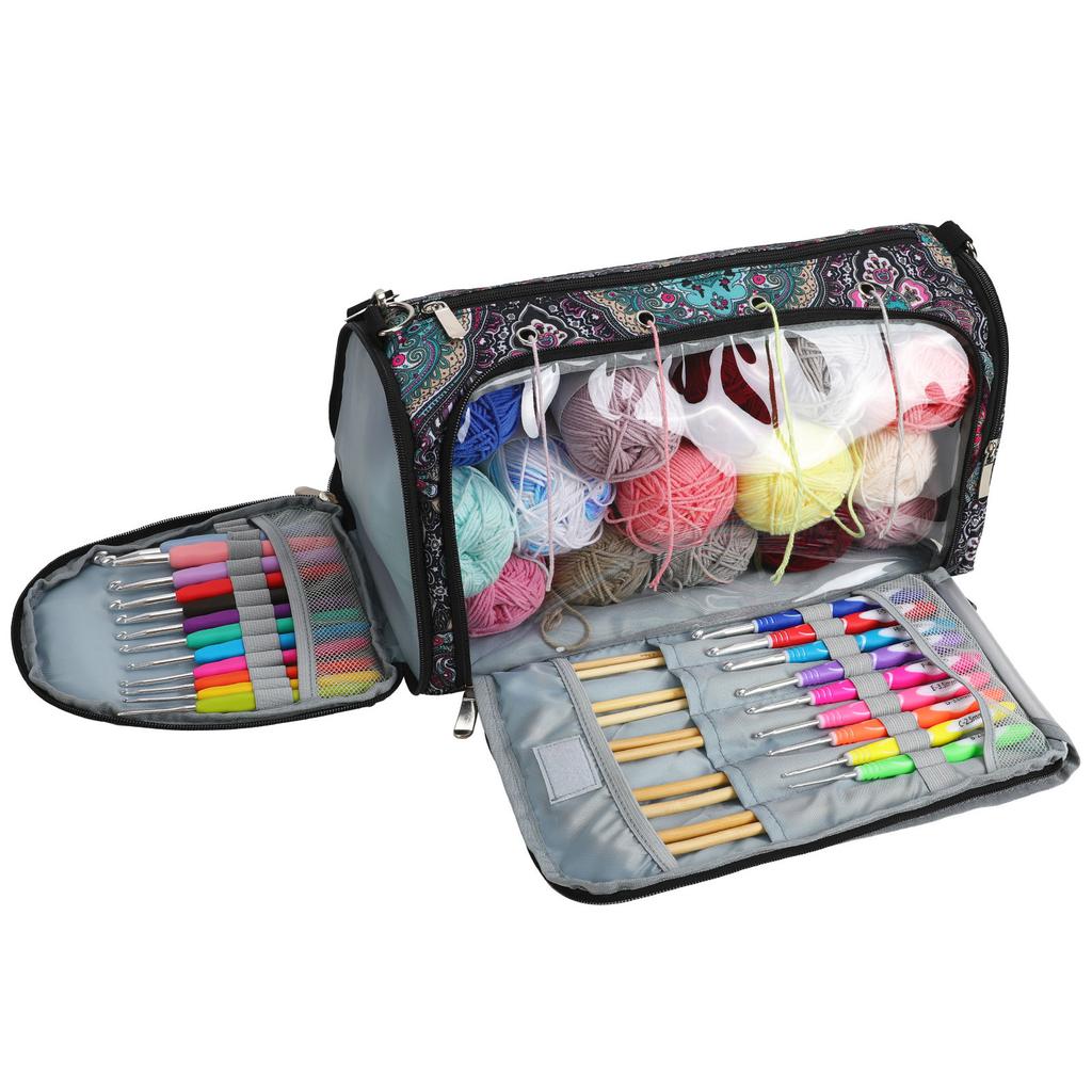 Crochet Bag Hand Knitting Yarn Tote Organizer with Inner Divider for Crochet Hooks, Knitting Needles, Project and Supplies