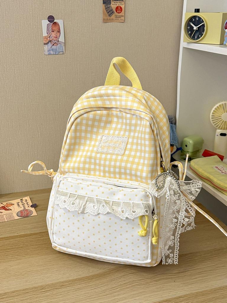 Schoolbag milk fufu plaid lace sweet girl wind backpack high value student party holiday travel cute backpack
