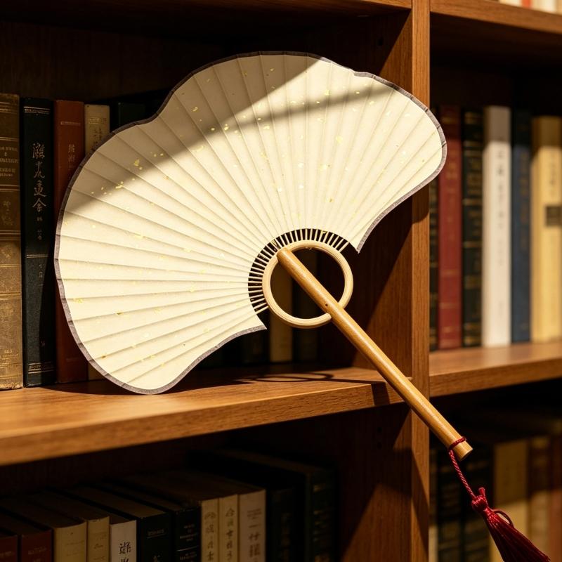 Ginkgos Rice Paper Fan Chinese Styles Hand Fan Handheld Cooling Fan for Wedding Party Dance Photo Props Home Decorations