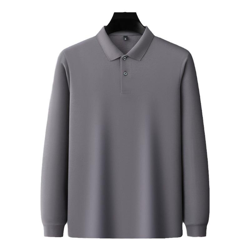 Autumn And Winter Lapel Slit Men'S Polo Shirt 100% Pure Cotton Hexagonal Beads Double-Sided Men'S Polo Shirt Long Sleeve