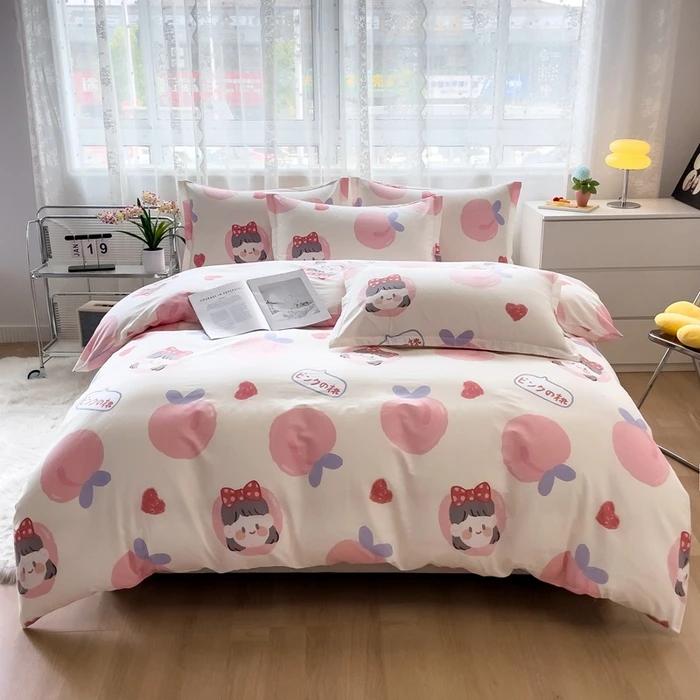 Cute Bear 100% Cotton Duvet Cover Cartoon Theme Bedding Set Kawaii Animal Comforter Cover Heart Print Bed Sets with 2 Pillowcase
