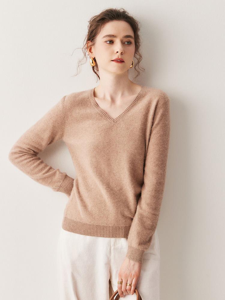 2025 A/W Women's V-Neck Cashmere Sweater - Loose Fit, Versatile Knitted Pullover Top