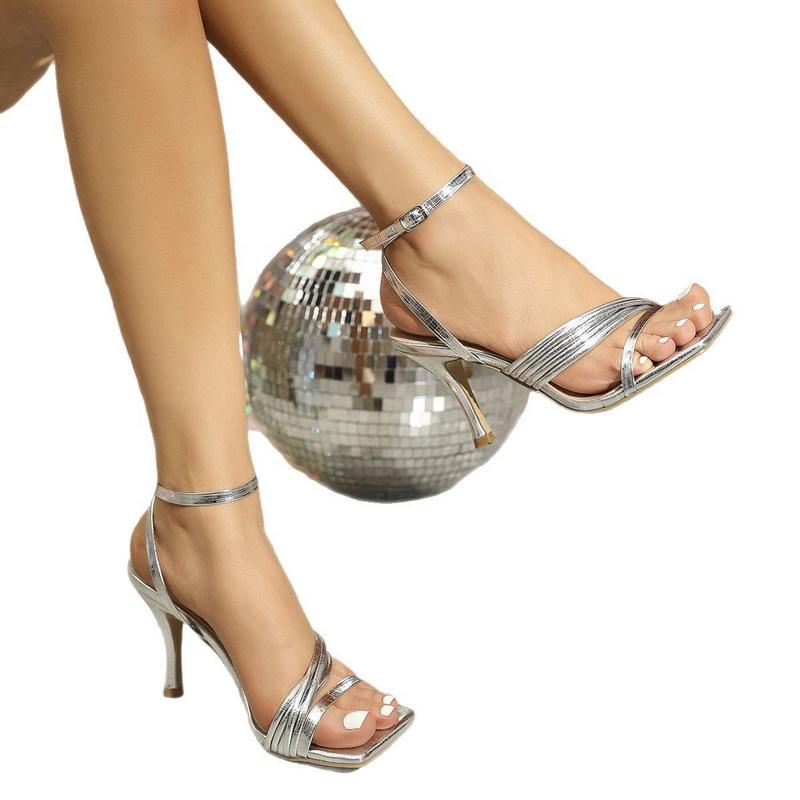 Fashion FHC 2025 New Women High Heels Sandals,Open Toe Summer Shoes,Ankle Buckle Strap,Gold,Silver,Size 35-43.Dropship