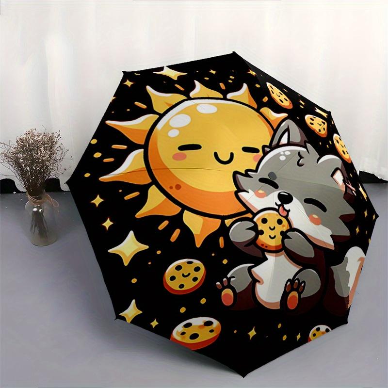 1pc Cartoon Cute Wolf Automatic Folding Umbrella - 3 Folding Design, Vivid Cartoon Pattern, Suitable for Outdoor Activities, A Gift for Fans