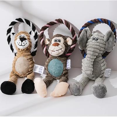 Brinquedos de pelúcia para cães Brinquedo de animal de estimação que faz barulho Brinquedo de mastigar para dentes limpos e resistentes a mordidas Suprimentos para animais de estimação Brinquedos interativos Leão Elefante Macaco