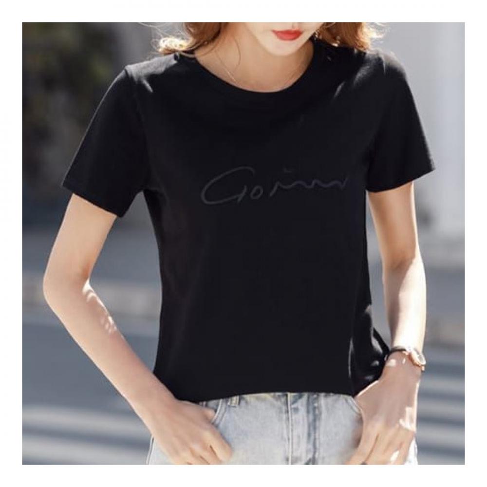 Navava Women S Plain LeTTering Embroidery Round Neck T ShirT nT1776