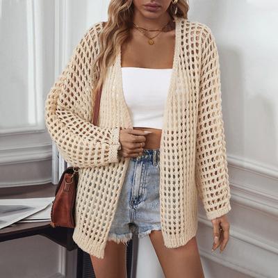 Solid Color Hollow Sweater Autumn New European and American Loose Long-sleeved Sweater Women's Coat