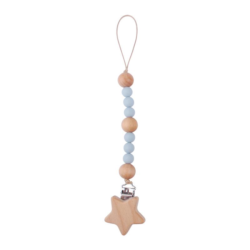 Baby Pacifier Clip Chain Wooden Star Holder Soother Pacifier Clip Leash Strap Nipple Holder For Infant Nursing Nipple Clip Chain