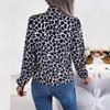 Women's Autumn Winter Temperament Contrast Color Lace Up Lantern Sleeves Chiffon Top Blouses