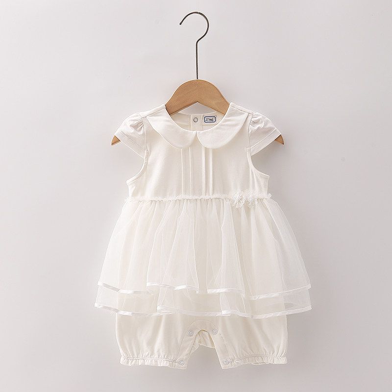 [Good] Mall Brand Discount New Stylish Mesh Patchwork Comfortable Short-Sleeve Romper for Infants and Children 2t085 White 66cm (Dirty)