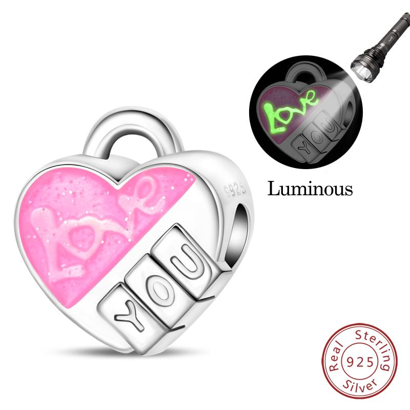 Copper Pink Love Series Charm Love Cube Little Bear Luminous Pendant Fit Original Bracelet Romantic Wedding Jewelry