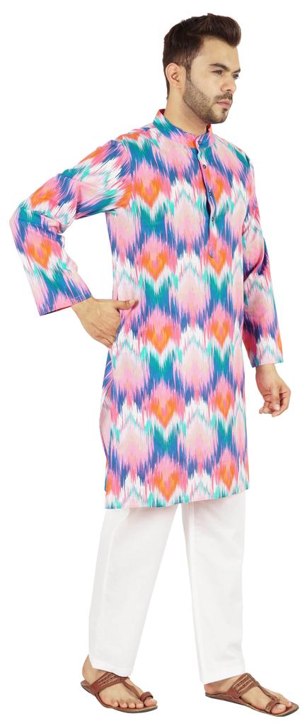 Atasi Indian Designer Kurta for Men Printed Long Sleeves Summer Ethnic Long
