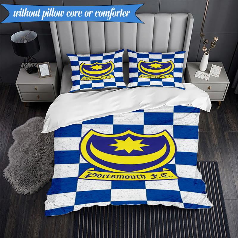 3PCS Portsmouth F.C Printed Soft Bedding Set,Including 1pc Duvet Cover And 2pcs Pillowcases Perfect for Bedroom, Dormitory, Fan gift
