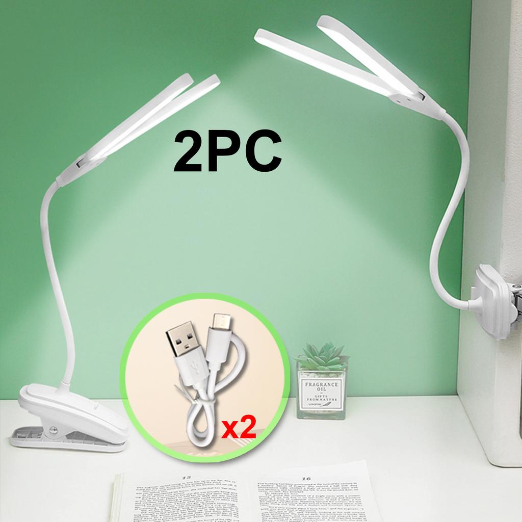 Dual Head LED Desk Lamp Foldable Eye Protection Dimmable Reading Light USB C Rechargeable Battery Lamps for Bedroom Dorm Study