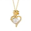 Silver 925 Heart Necklace Exquisite Necklace with Heart-shaped Center Inlaid with White Freshwater Pearls and Roses