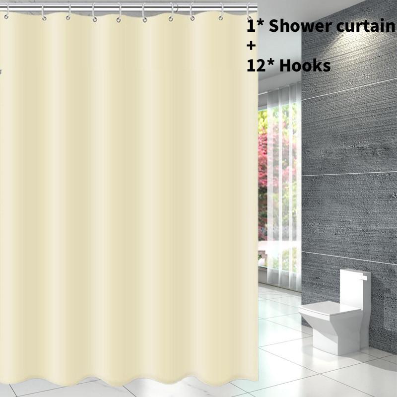 Waterproof Solid Color Polyester Shower Curtain Hooks Set For Decor Bathroom
