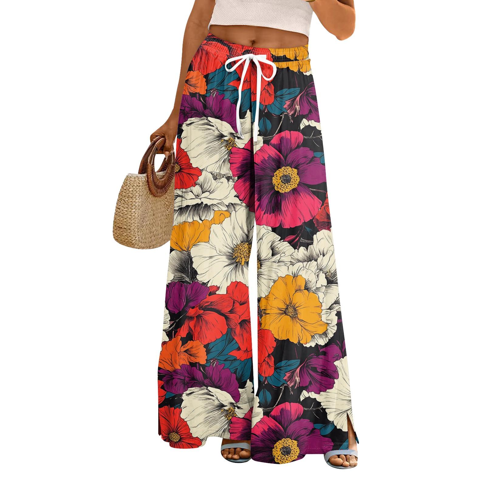 

Женские свободные повседневные брюки с цветочным принтом и широкими штанинами, с эластичной талией на кулиске и карманами L шафрановый