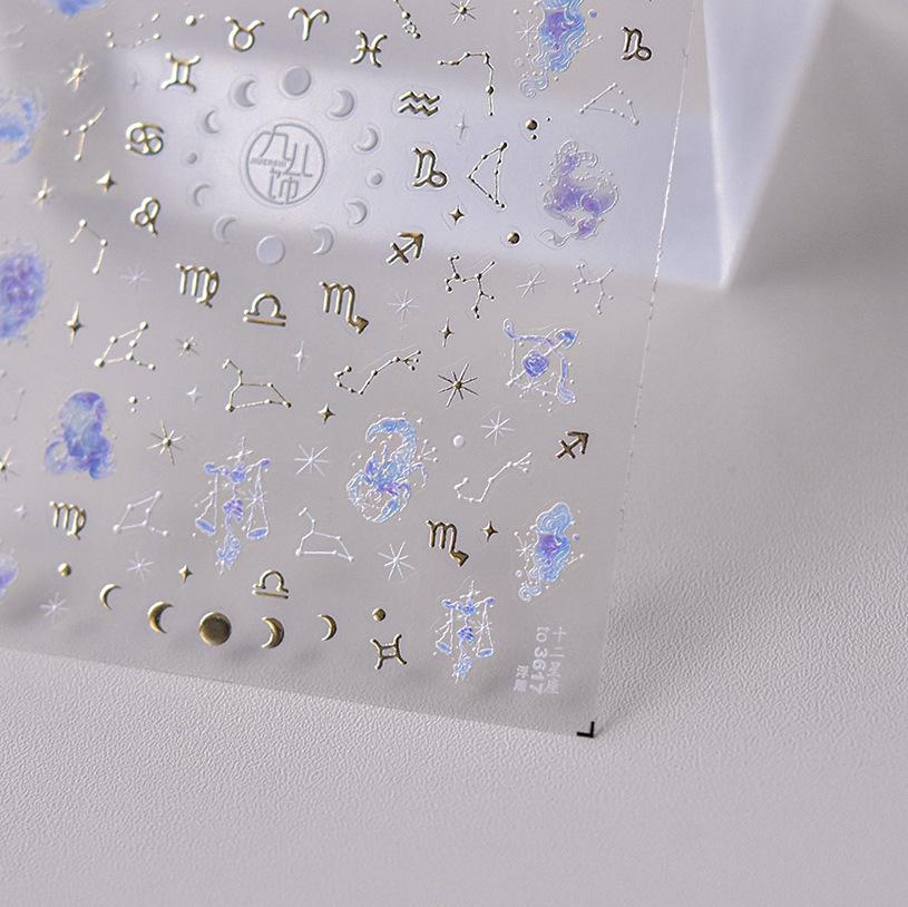 Gold Silver Love Star Moon Geometric Lines Necklace Stamping Retro Soft Self Adhesive Nail Art Sticker Manicure Decal